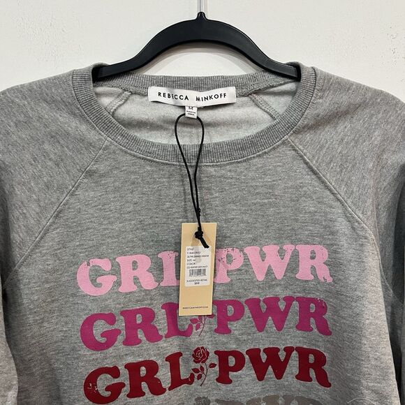 NWT Rebecca Minkoff Girl Power Graphic Gray Crewneck Sweatshirt Size Medium - Picture 3 of 4